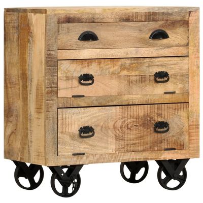 vidaXL Handmade Side Cabinet with Wheels - 27.6"x15.7"x29.5" Solid Mango Wood Chest of Drawers, Industrial-Style Sideboard, Vintage Charm, Unique Storage Solution, Brown