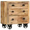 vidaXL Handmade Side Cabinet with Wheels - 27.6"x15.7"x29.5" Solid Mango Wood Chest of Drawers, Industrial-Style Sideboard, Vintage Charm, Unique Storage Solution, Brown view 1
