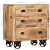 vidaXL Handmade Side Cabinet with Wheels - 27.6"x15.7"x29.5" Solid Mango Wood Chest of Drawers, Industrial-Style Sideboard, Vintage Charm, Unique Storage Solution, Brown view 2