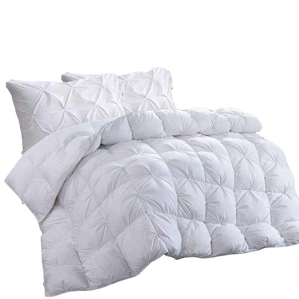 100% Pure Cotton Down Alternative Pinch Pleated Comforter Only, Twin/Twin XL Size 500 GSM with Corner Tabs, Fluffy and Soft Lightweight Baffle Box Pin Tuck Comforter Set(1 PC - White)