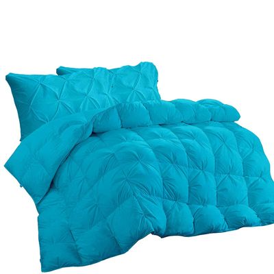 100% Pure Cotton Down Alternative Pinch Pleated Comforter Only, Oversized Queen Size 500 GSM with Corner Tabs, Fluffy and Soft Lightweight Baffle Box Pin Tuck Comforter Set(1 PC - Turquoise)