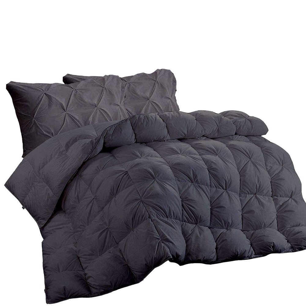 100% Pure Cotton Down Alternative Pinch Pleated Comforter Only, Oversized King Size 500 GSM with Corner Tabs, Fluffy and Soft Lightweight Baffle Box Pin Tuck Comforter Set(1 PC - Dark Grey)