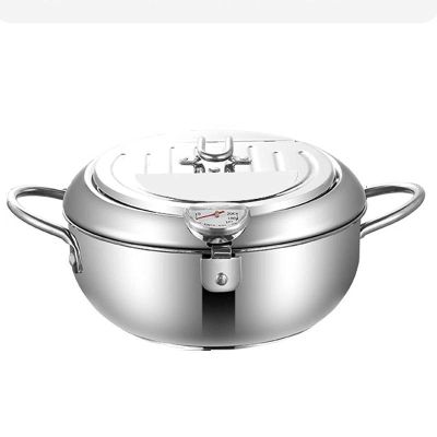Deep Fryer Pot Mini,Stainless Steel Japanese Fryer Cooking Pot With Lid Temperature Control,Removable Oil Basket,Big