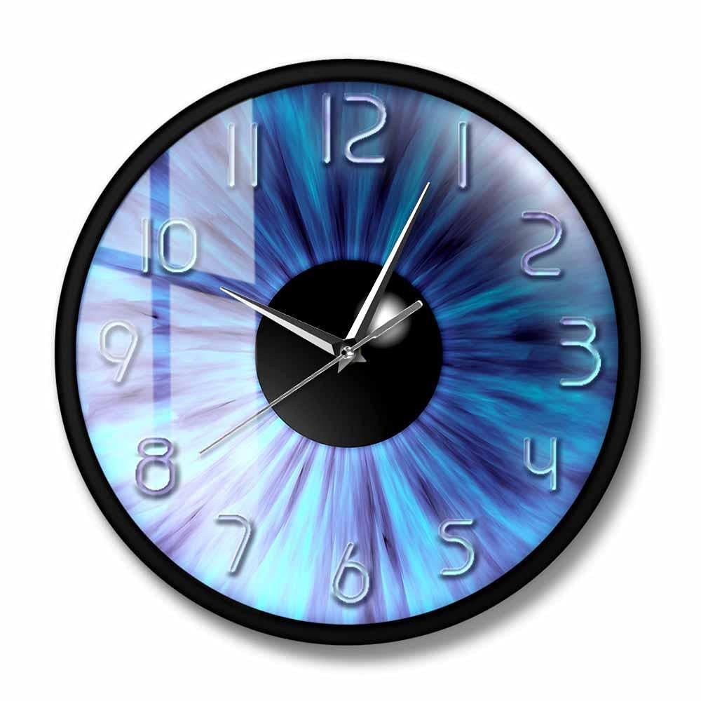 Blue Evil Eye Iris Pupil Printed Wall Clock for Optician Artwork Decor Silent Wall Watch Optometrist Gift-Metal_Frame_with_Acrylic_Glass