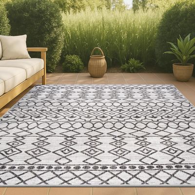JONATHAN Y Tribal Bohemian Indoor Outdoor Area Rug 3X5 Ivory/Black, Kafel for Backyard, Patio, Porch, Easy-Cleaning, High Traffic, Pet-Friendly, Non-Shedding (SMB130E-3)