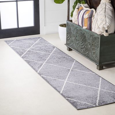 JONATHAN Y Cole Diamond Trellis Gray/White Runner Rug 2x8, Modern,Contemporary,Geometric,Casual, Easy-Cleaning for Living Room,Bedroom,Kitchen,Pet Friendly,Non-Shedding (SEU102F-28)