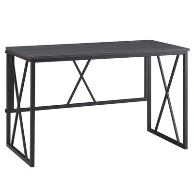 Leick Home Collapsible X Writing Computer Desk Space Saving for Bedroom, Home Office, Small Spaces, Fully Assembled in Gray Herringbone/Matte Black, 70002-BLKNK