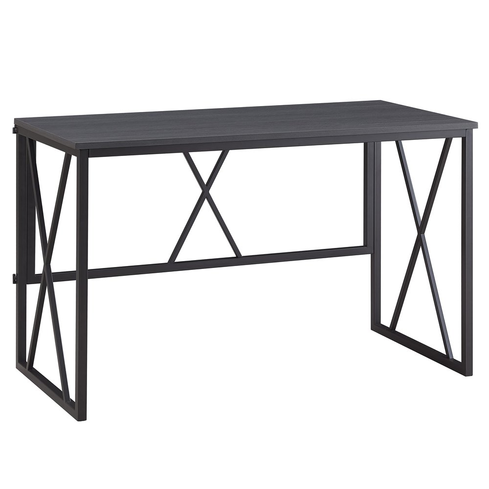 Leick Home Collapsible X Writing Computer Desk Space Saving for Bedroom, Home Office, Small Spaces, Fully Assembled in Gray Herringbone/Matte Black, 70002-BLKNK