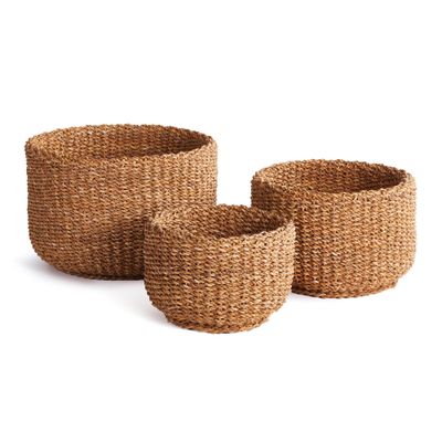 Napa Home & Garden Natural Seagrass Cylindrical Baskets Set of 3 - Soft Flexible and Beautifully Textured Storage Bins for Home Decor Brown