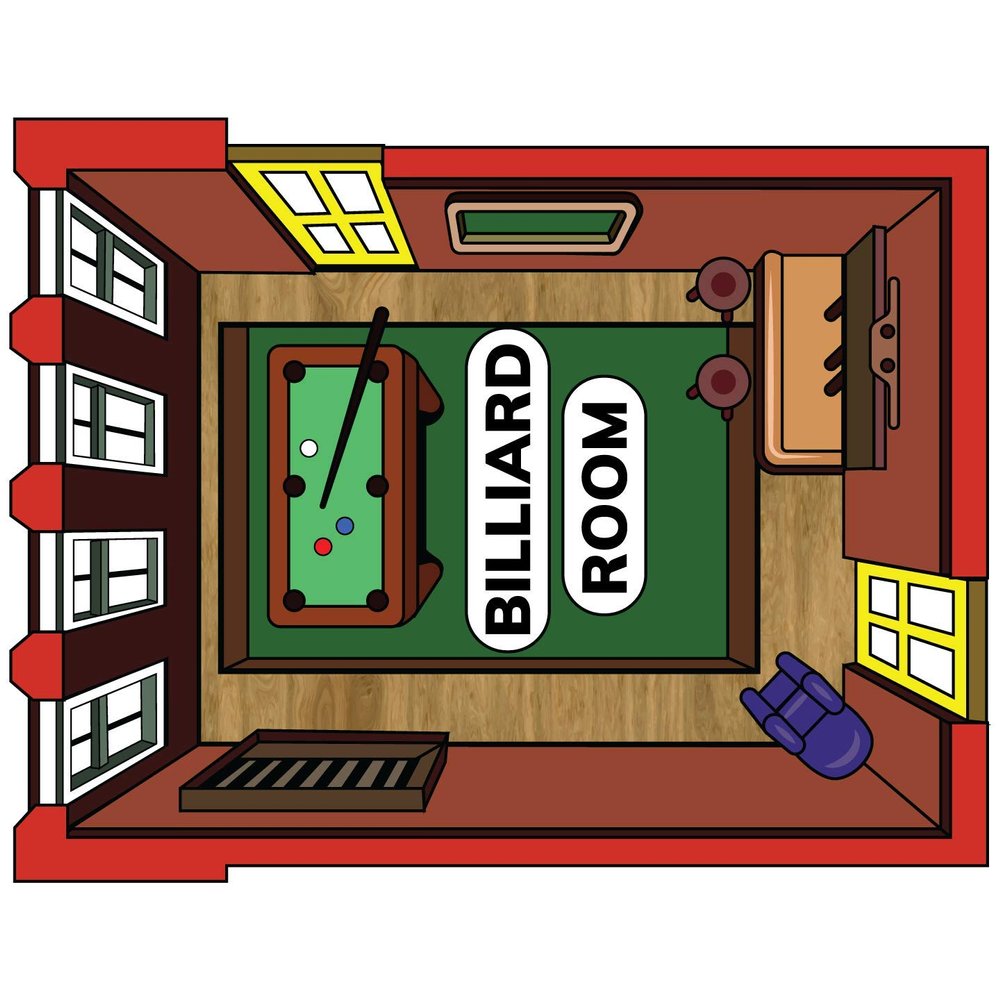 Vinyl Wall Decal: Billiard Room Clue Board Game - 28" x 28" Room Recreal Room 9 Ball 8 Ball Pool Snooker Room Bedroom Home Sticker Dcor