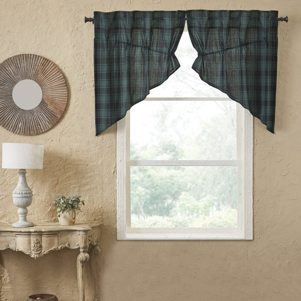 VHC Brands, Pine Grove Plaid Prairie Swag, Green, 36x36x18, Set of 2