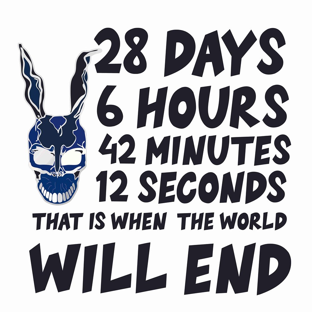 Vinyl Wall Decal: Donnie Darko Sci-Fi Thriller Movie Quotes | 28 Days 6 Hours 42 Minutes 12 Seconds That is When The World Will End - 20" x 28" Room Bedroom Home Sticker Dcor