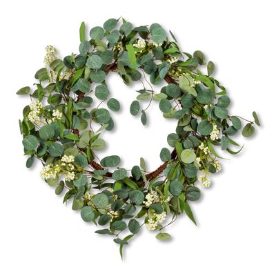 Abbott Collection 27-EUCALYPTUS-884 Eucalyptus & Flower Wreath, Green