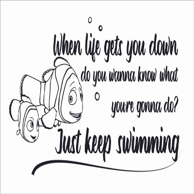Vinyl Wall Decal: Marlin and Nemo - Quotes Movie Kids 11" x 20" | When Life Gets You Down Do You Wanna Know What You're Gonna Do Just Keep SwimmingBedroom Home Sticker Dcor
