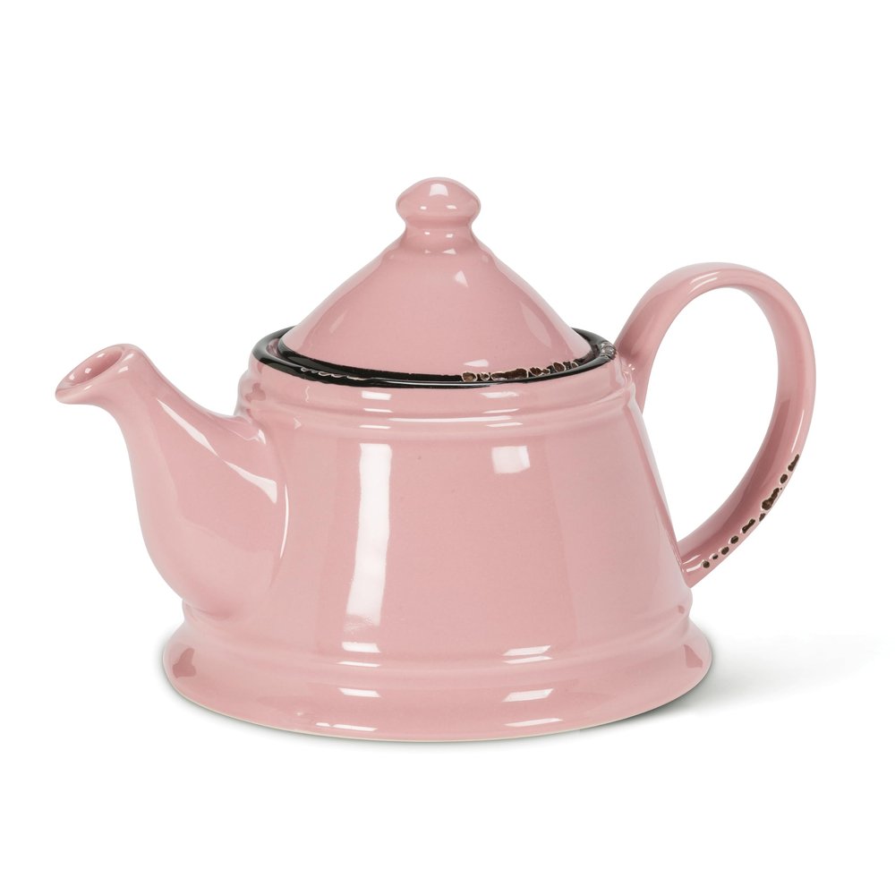 Abbott Collection Enamel Look Stoneware Teapot - Pink, 32oz (9"L)
