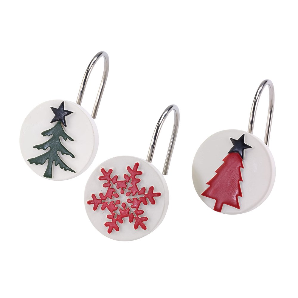 Avanti Linens - Shower Curtain Hooks, Resin Bathroom Accessories, Christmas Decorations, Set of 12 (Tis The Season Collection)
