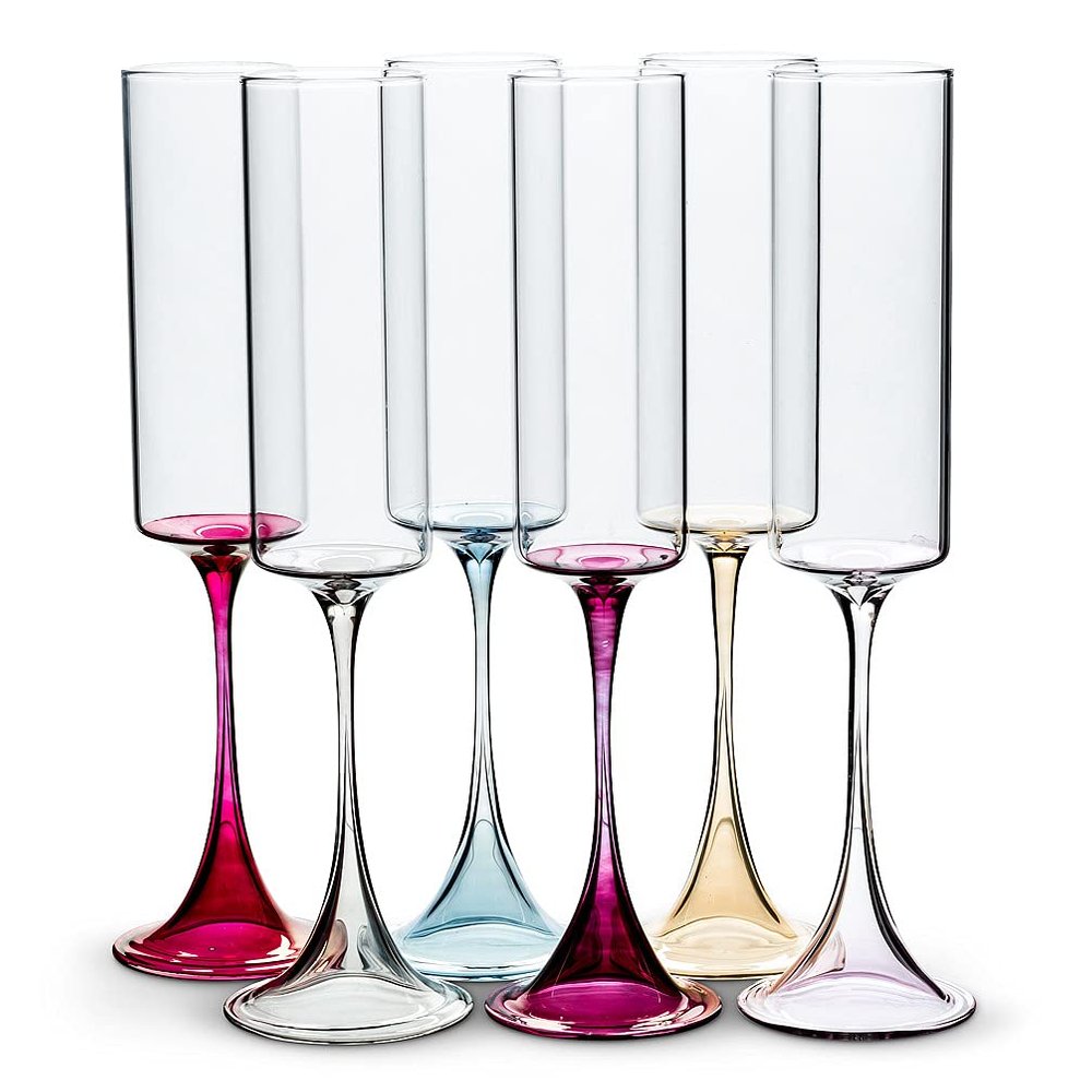 Abbott Collections AB-27-TINT-FLUTE 9.5 in. Slender Flute Glasses Assorted Color - Set of 6