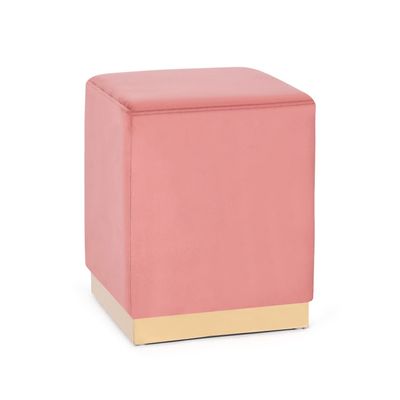 Decent Home Ottoman Footrest, Soft Velvet Stool with Gold Base, Elegant Pink