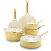GreenPan Hard Anodized Healthy Ceramic Nonstick 10 Piece Cookware Pots and Pans Set, Gold Handle, PFAS-Free, Dishwasher Safe, Oven Safe, Sunrise Yellow view 1