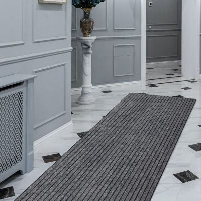 FREADEM Runner Rugs 4' x 72' Indoor Outdoor Carpet Runner, Area Rugs with Anti-Slip Rubber Backing for Aisle Hallway Balcony Garage Entryway Stair, Grey Stripe