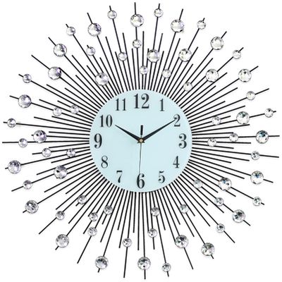 Clock Wall Clock for Living Room Decor, Non-Ticking Quiet Glass Dial Bling Silver Wall Clocks Decor for Bedrooms Kitchen and Space Decoration (24inch/26inch)