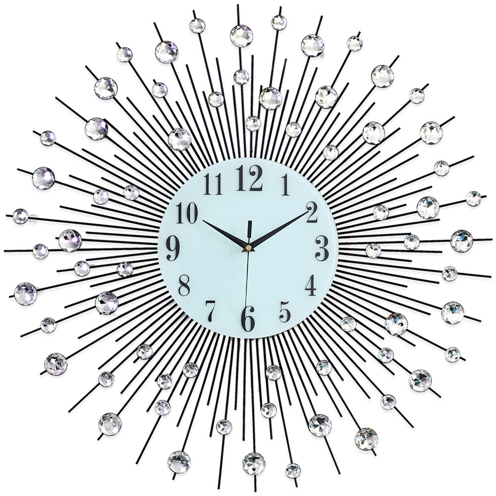 Clock Wall Clock for Living Room Decor, Non-Ticking Quiet Glass Dial Bling Silver Wall Clocks Decor for Bedrooms Kitchen and Space Decoration (24inch/26inch)