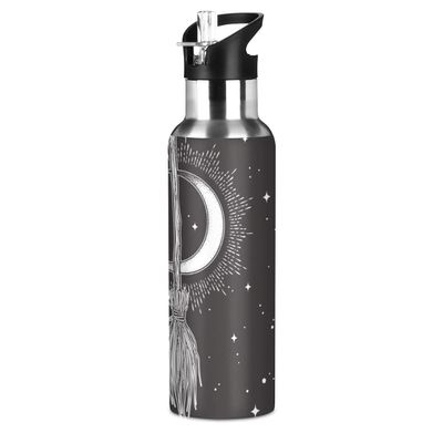 Yasala Halloween Sport Water Bottle Witch Moon Broom Stainless Steel Insulated Coffee Cup 20 oz with Straw Lid, Festive Holiday Present