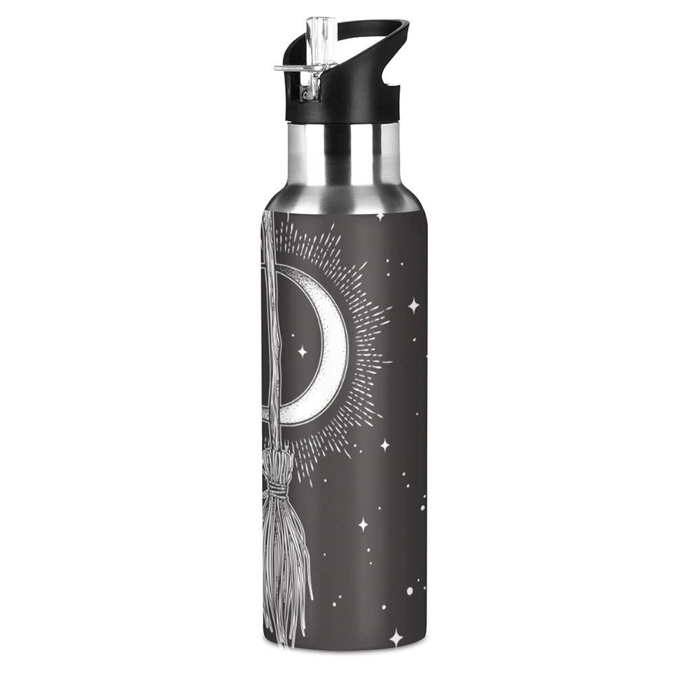 Yasala Halloween Sport Water Bottle Witch Moon Broom Stainless Steel Insulated Coffee Cup 20 oz with Straw Lid, Festive Holiday Present