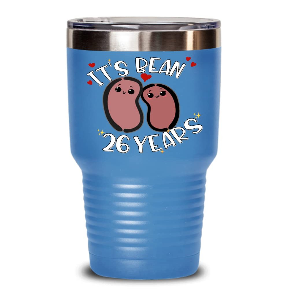 26th Anniversary Tumbler for Husband Wife Funny Vegan Vegetarian Food Pun Its Bean 26 Years Cute Keepsake for Married Couples Friends Parents 20 or 30