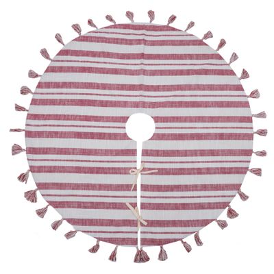 Vickerman 48" Red Stripe Cotton Tree Skirt, Indoor Holiday Home Decor for Christmas Tree