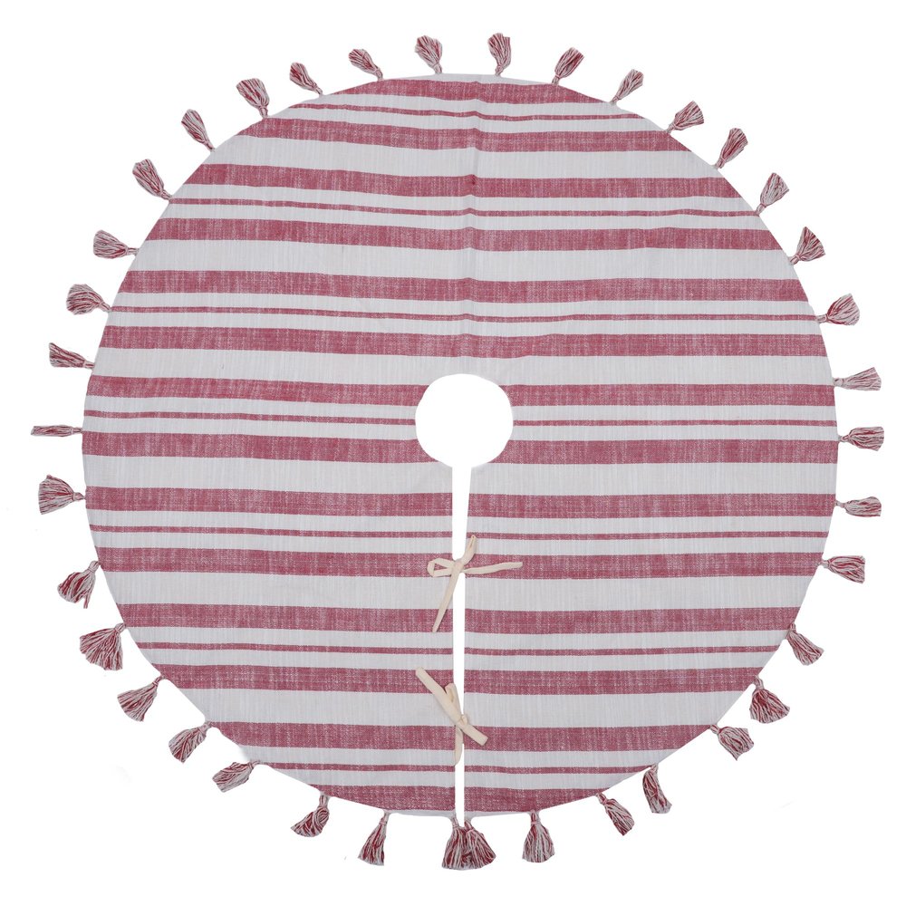 Vickerman 48" Red Stripe Cotton Tree Skirt, Indoor Holiday Home Decor for Christmas Tree