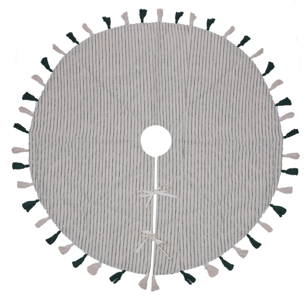 Vickerman 48" Green Stripe Cotton Tree Skirt, Indoor Holiday Home Decor for Christmas Tree