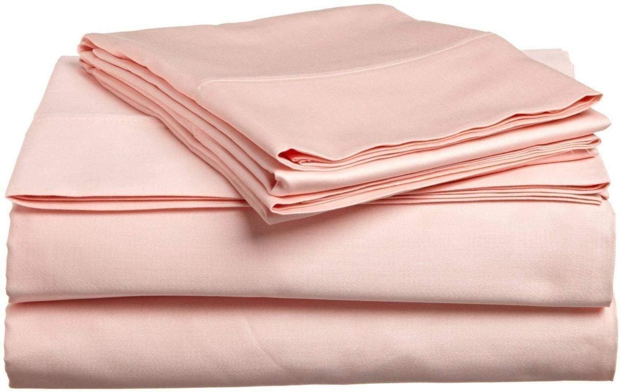 6-PCs Bed Sheet Set - 600 Thread Count Pure Egyptian Cotton 6 Pieces Sheet Set Fit Up to 25-30" Deep Pocket Solid Pattern (Queen, Peach) Machine Washable & Long Lasting