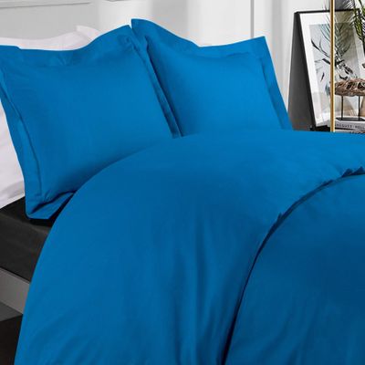 600 Thread Count Pure Egyptian Cotton 3-PCs Duvet Cover Set with Button Closure & Corner Ties Solid Pattren (Full/Queen, Royal Blue) Machine Washable & Long Lasting