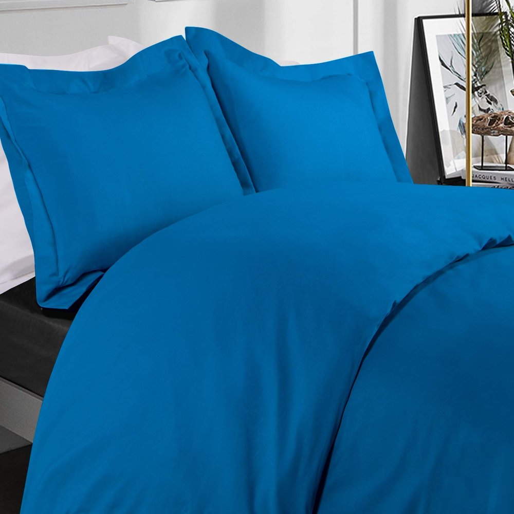 600 Thread Count Pure Egyptian Cotton 3-PCs Duvet Cover Set with Button Closure & Corner Ties Solid Pattren (Full/Queen, Royal Blue) Machine Washable & Long Lasting
