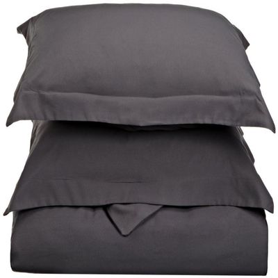 600 Thread Count Pure Egyptian Cotton 3-PCs Duvet Cover Set with Button Closure & Corner Ties Solid Pattren (Full/Queen, Dark Grey) Machine Washable & Long Lasting