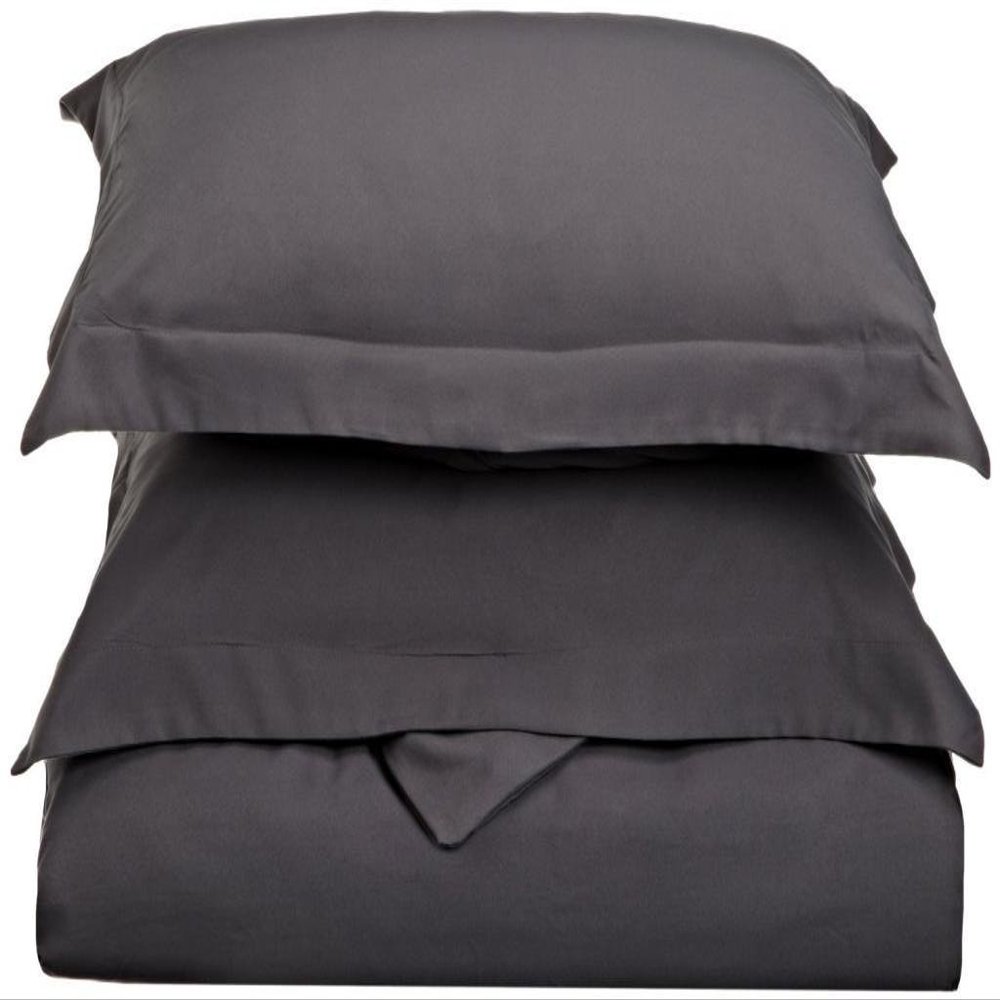 600 Thread Count Pure Egyptian Cotton 3-PCs Duvet Cover Set with Button Closure & Corner Ties Solid Pattren (Full/Queen, Dark Grey) Machine Washable & Long Lasting