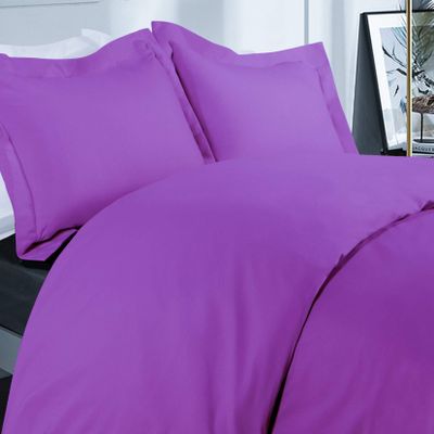 600 Thread Count Pure Egyptian Cotton 3-PCs Duvet Cover Set with Button Closure & Corner Ties Solid Pattren (Full/Queen, Purple) Machine Washable & Long Lasting