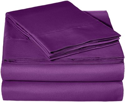6-PCs Bed Sheet Set - 600 Thread Count Pure Egyptian Cotton 6 Pieces Sheet Set Fit Up to 25-30" Deep Pocket Solid Pattern (Queen, Purple) Machine Washable & Long Lasting