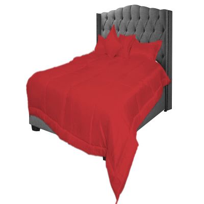 Kanak Bedding 100% Silk Satin 400 GSM Goose Down Alternative Microfiber 7 PC Comforter Set (Comforter + Flat + Fitted 17''to19 Deep Pocket + 4 Pillow Cases) Olympic Queen, Blood Red