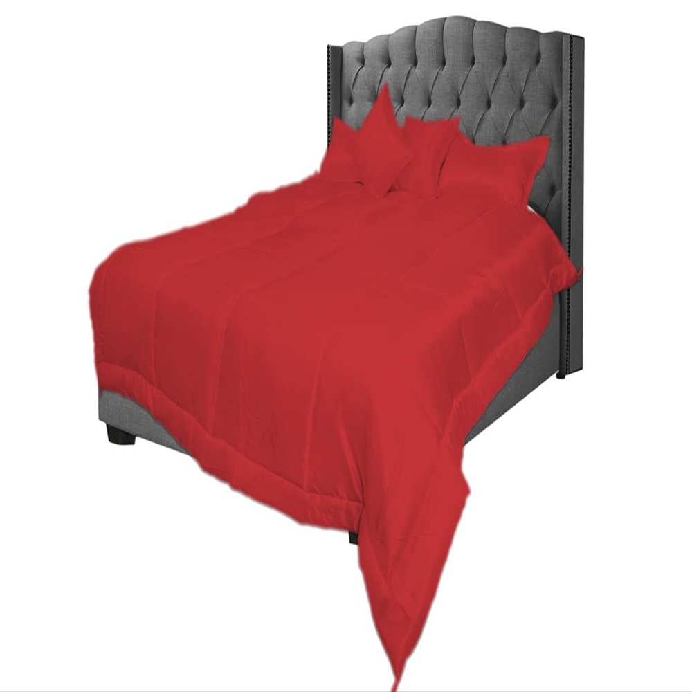 Kanak Bedding 100% Silk Satin 400 GSM Goose Down Alternative Microfiber 7 PC Comforter Set (Comforter + Flat + Fitted 17''to19 Deep Pocket + 4 Pillow Cases) Olympic Queen, Blood Red