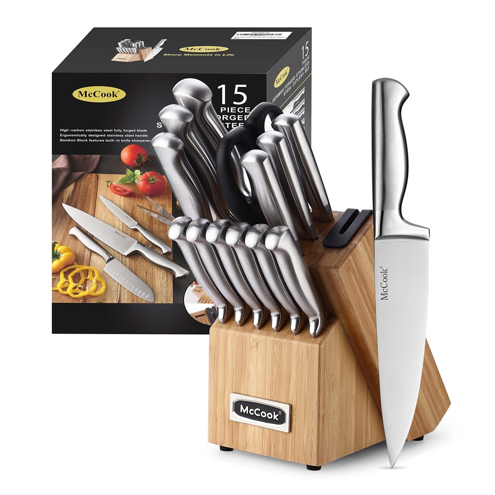 McCook Knife Sets,German Stainless Steel Knife Block Sets with Built-in Sharpener