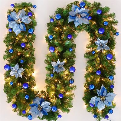 ZhoneQingXninRED Christmas Garland 8.86 FT Rattan with Lights Artificial Flower Vine Wreath Red Berries LED String for Tree, Staircase, Railing Decoration