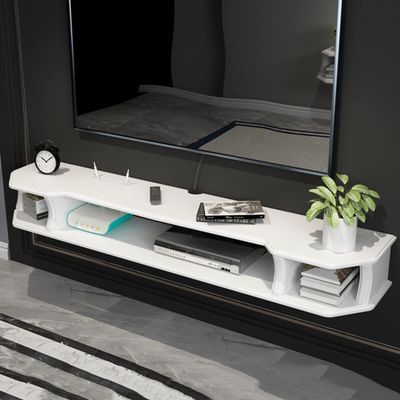 Floating Shelf, Wall-Mounted TV Cabinet Organizer, Living Room Solid Wood Background Wall Decorative Shelf, Hanging Wall Set-top Box Shelf, Open Design/White / 90cm