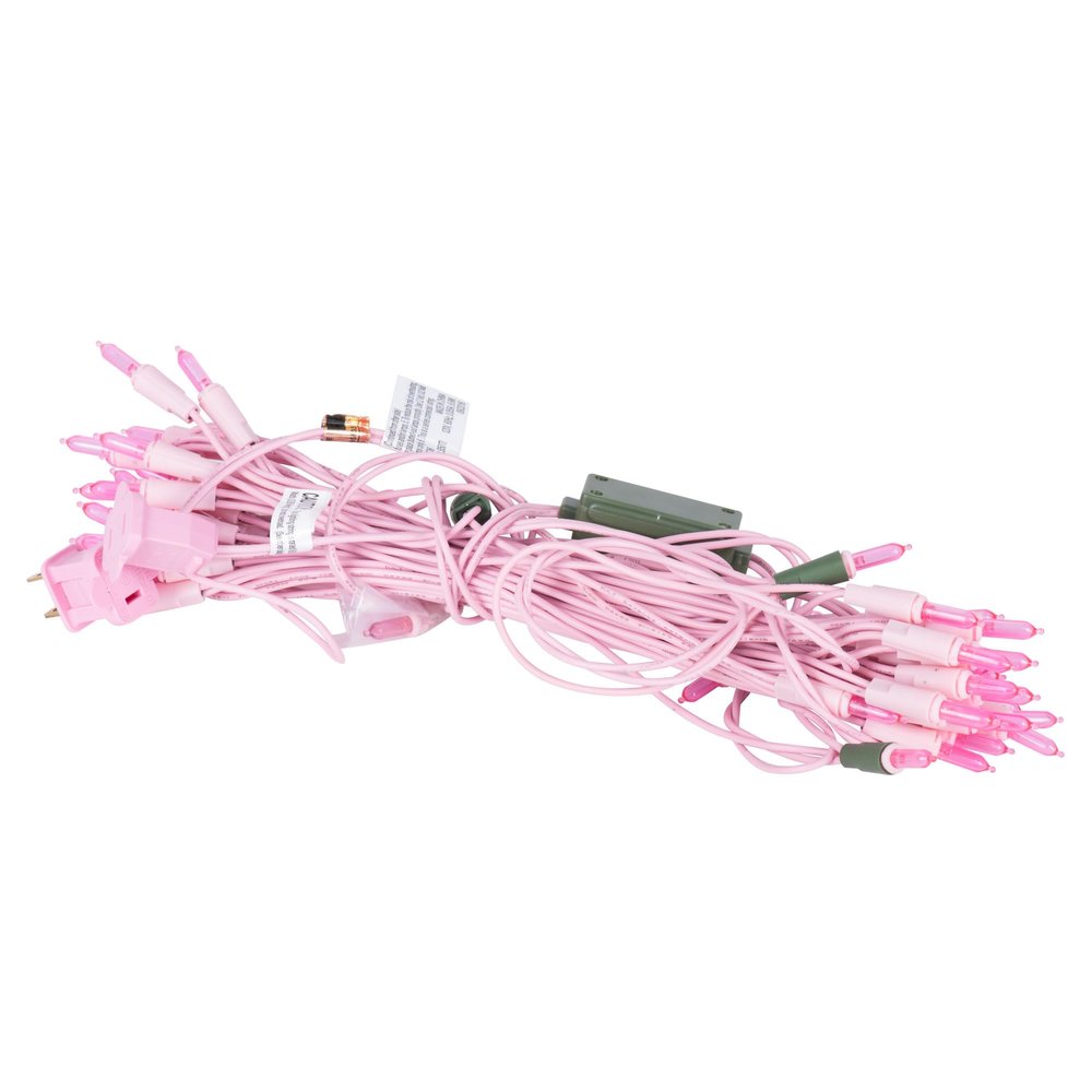 Vickerman 50 Light LED Pink Dura-Lit Mini Lights, Pink Wire