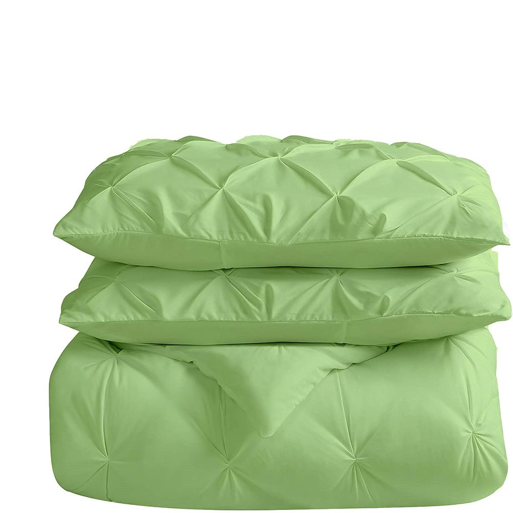 Wega Linen Cotton All Season Quilted 5-Piece Pinch Plated Comforter Set Oversized King (116'' x 98 '') Sage Green