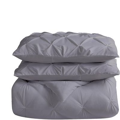 Wega Linen Cotton All Season Quilted 5-Piece Pinch Plated Comforter Set Oversized King (116'' x 98 '') Light Grey