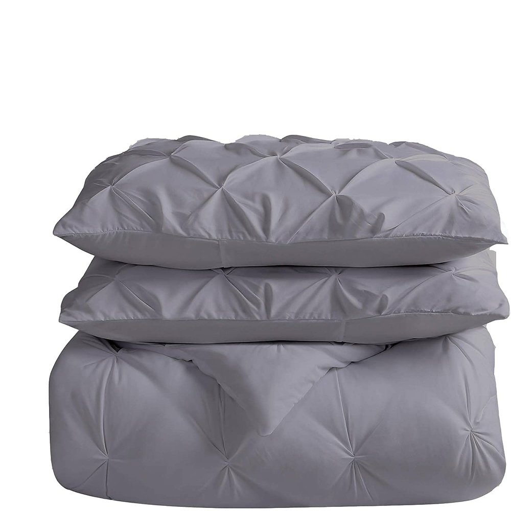 Wega Linen Cotton All Season Quilted 5-Piece Pinch Plated Comforter Set Oversized King (116'' x 98 '') Light Grey