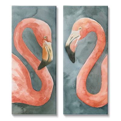 Stupell Industries Pink Flamingo Pair Watercolor Animal Portrait, Design by Emma Caroline Canvas Wall Art, 2pc, Each 10 x 24