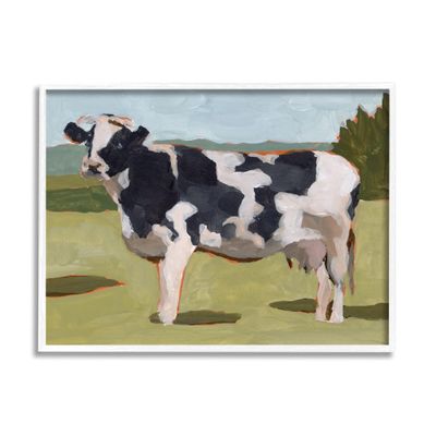 Stupell Industries Dairy Farm Cow Grazing Country Cattle Traditional Painting, Design by Melissa Wang White Framed Wall Art, 20 x 16, Green